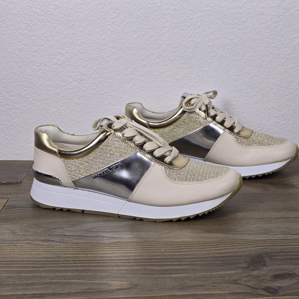 Michael Kors- Allie Trainers - Size 9.5 gold glitter mesh and metallic panel - Picture 4 of 11